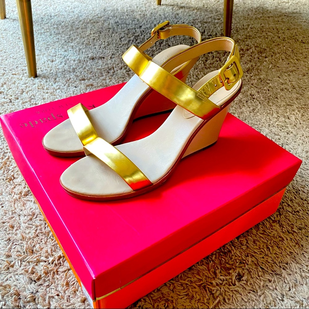 Kate Spade “Nice” Gold Wedge Sandal Gem